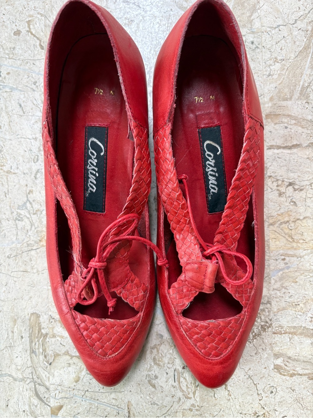 Vintage Red Leather Lace Front Medium Heel Oxford By Corsina Narrow Size 7.5 N